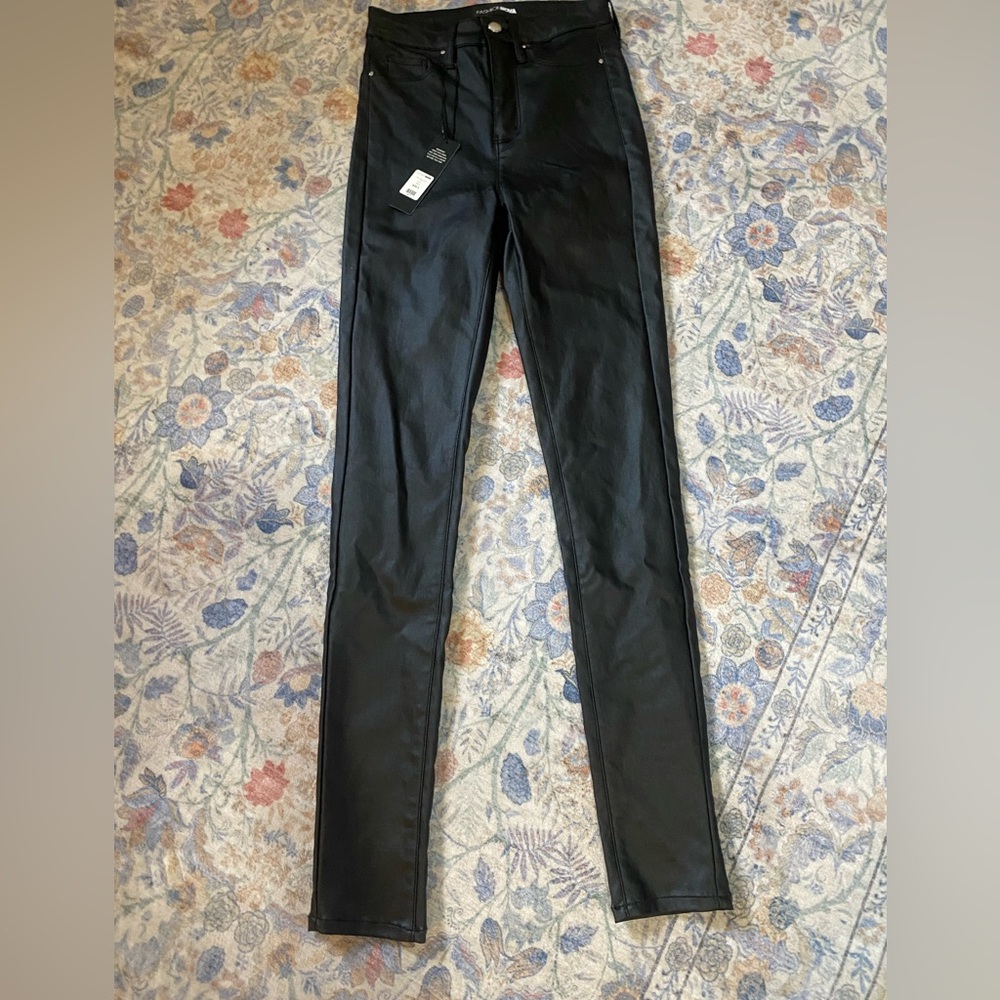 Fashion Nova Black Coated foux leather Pants